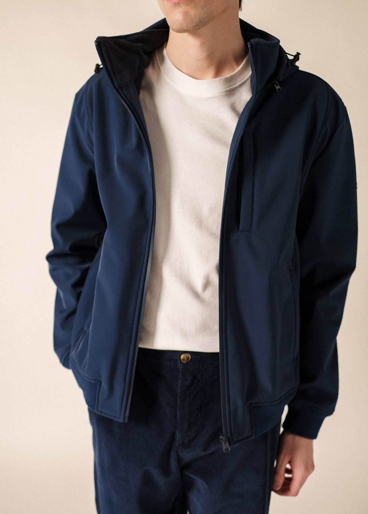 Men's Navy Harrington Jacket – Lightweight Zip-Up Blouson, Ribbed Collar