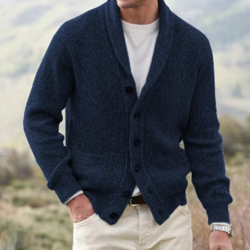 Men's Wool-Blend Cardigan – Buttoned V-Neck Vintage Knit, 5 Colours