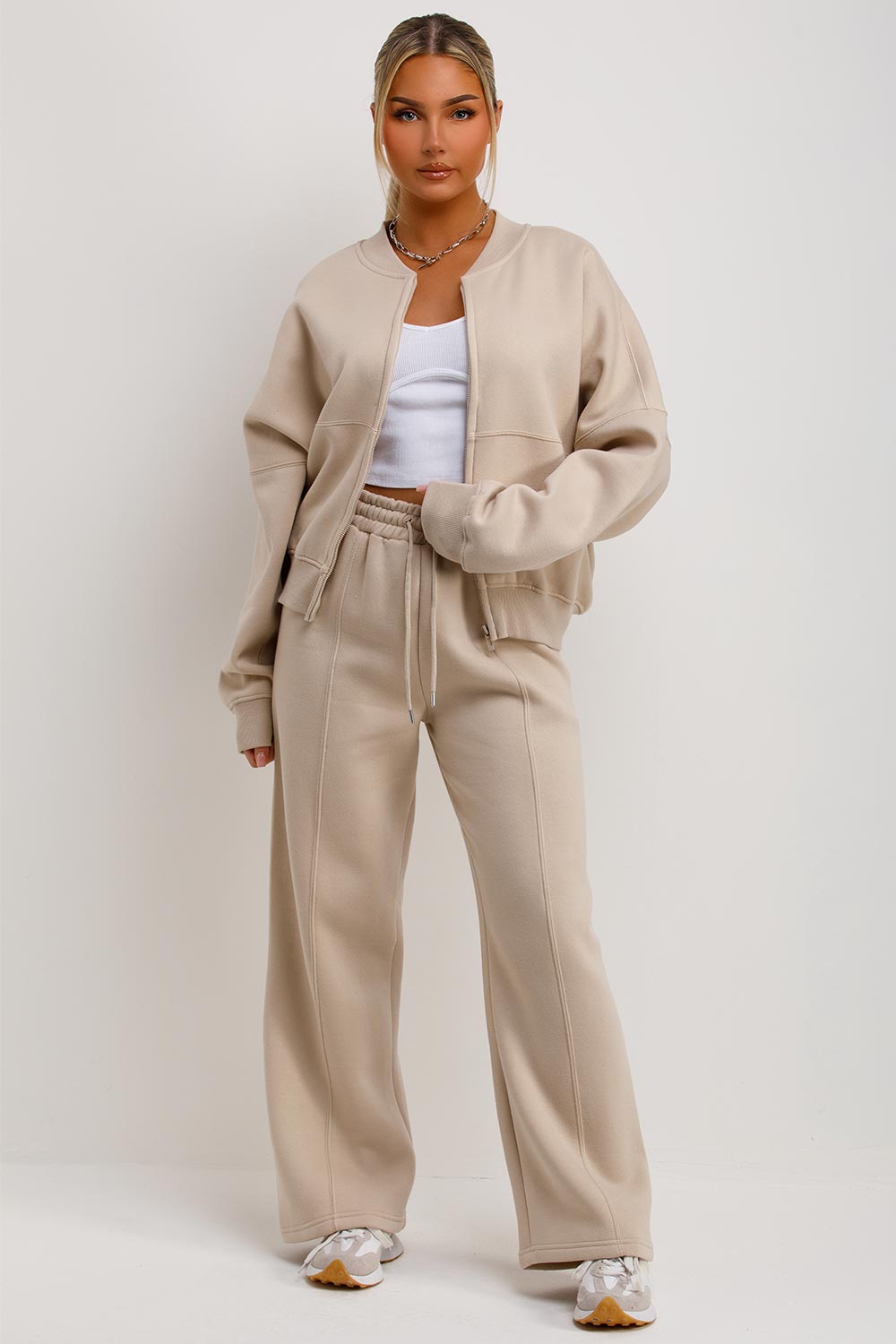 Women's Oatmeal Zip Bomber Sweatshirt & Joggers Set – Loungewear Co-ord