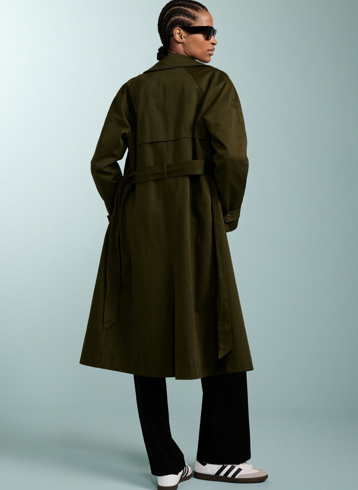 Women's Olive Double-Breasted Trench Coat – Relaxed Twill Trench