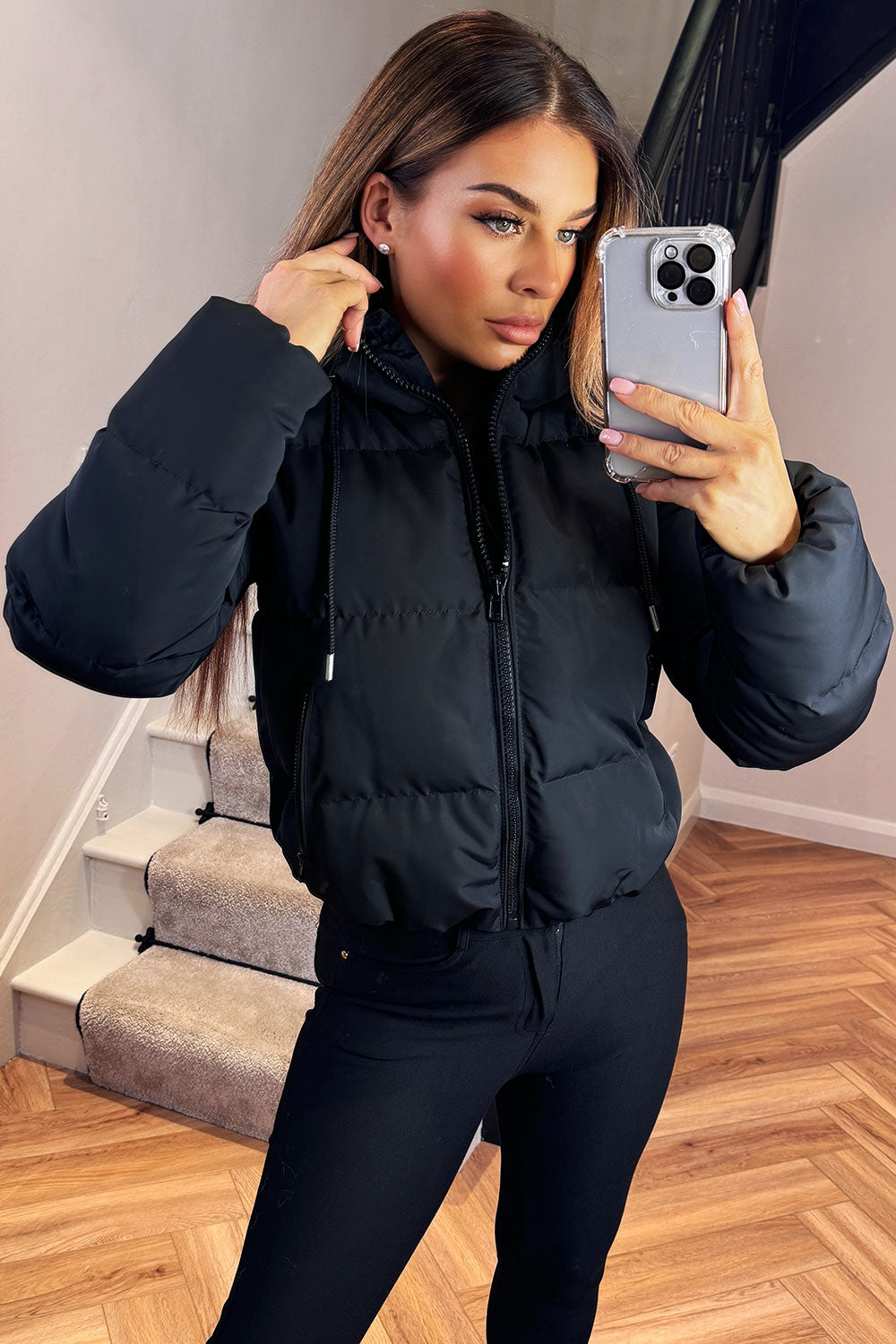 Women's Black Hooded Puffer Jacket – Short Padded Winter Jacket