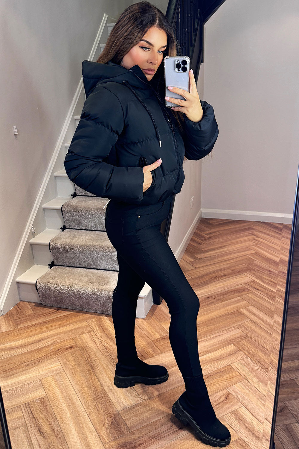 Women's Black Hooded Puffer Jacket – Short Padded Winter Jacket