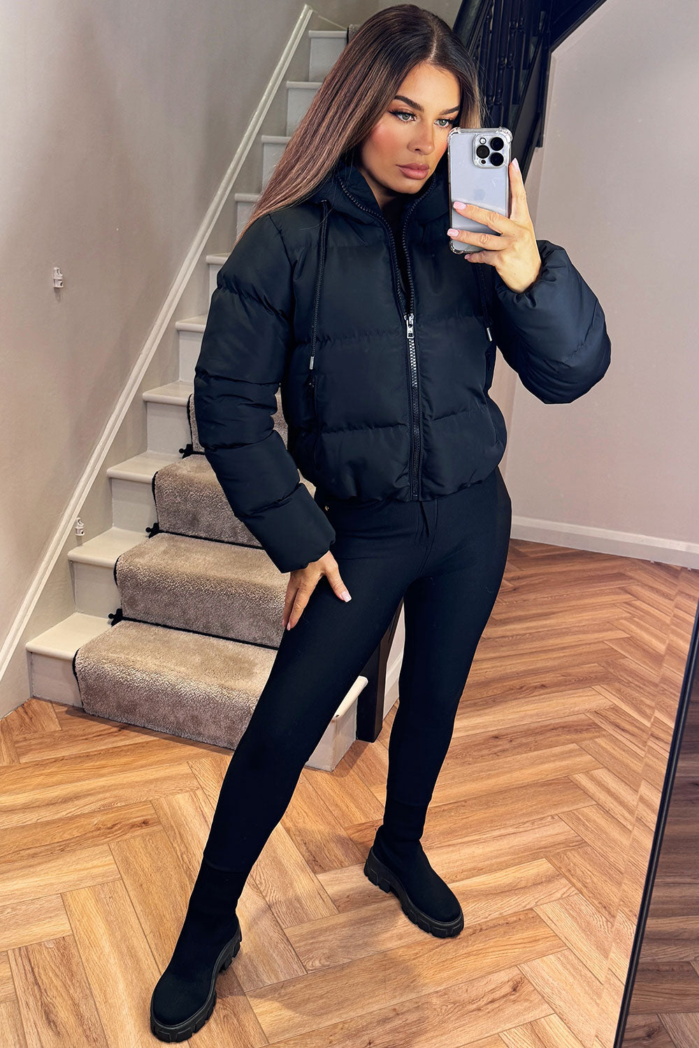 Women's Black Hooded Puffer Jacket – Short Padded Winter Jacket
