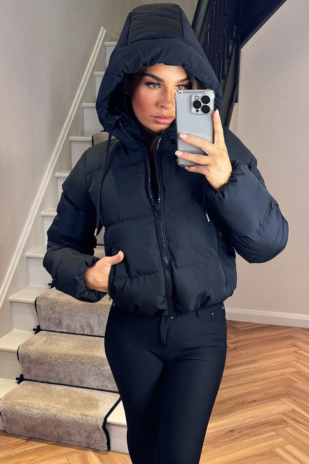 Women's Black Hooded Puffer Jacket – Short Padded Winter Jacket