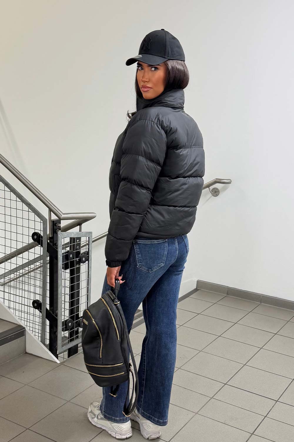 Women's Black Puffer Jacket – Quilted Padded Jacket with Concealed Hood