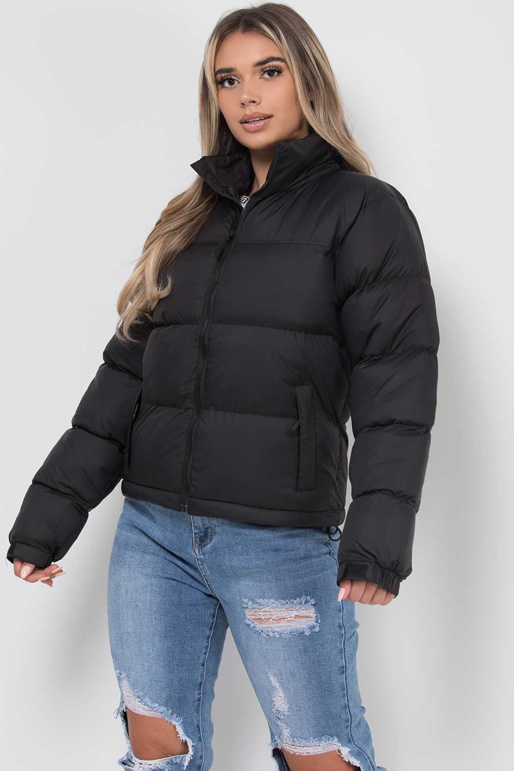 Women's Black Puffer Jacket – Quilted Padded Jacket with Concealed Hood