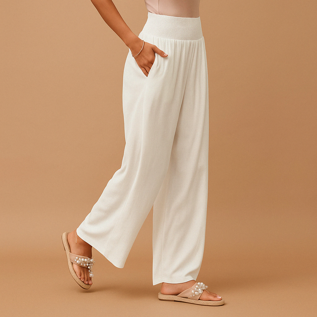 Women's High-Waisted Trousers – Relaxed Fit Elastic Waist, 8 Colours