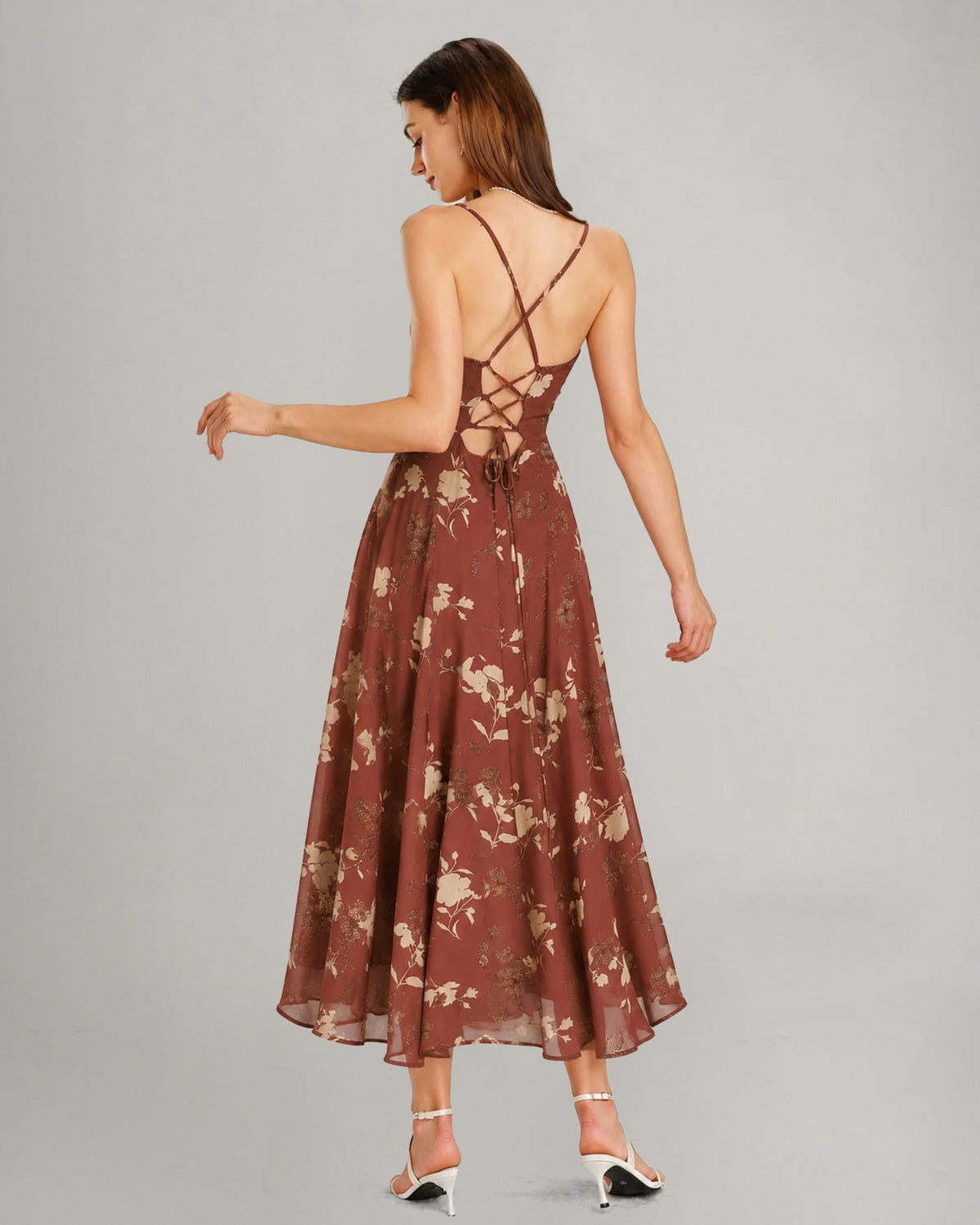 Women's Wine Red Jacquard Slip Maxi Dress – Elegant Evening Dress
