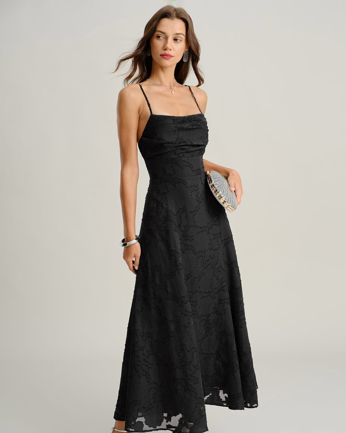 Women's Wine Red Jacquard Slip Maxi Dress – Elegant Evening Dress