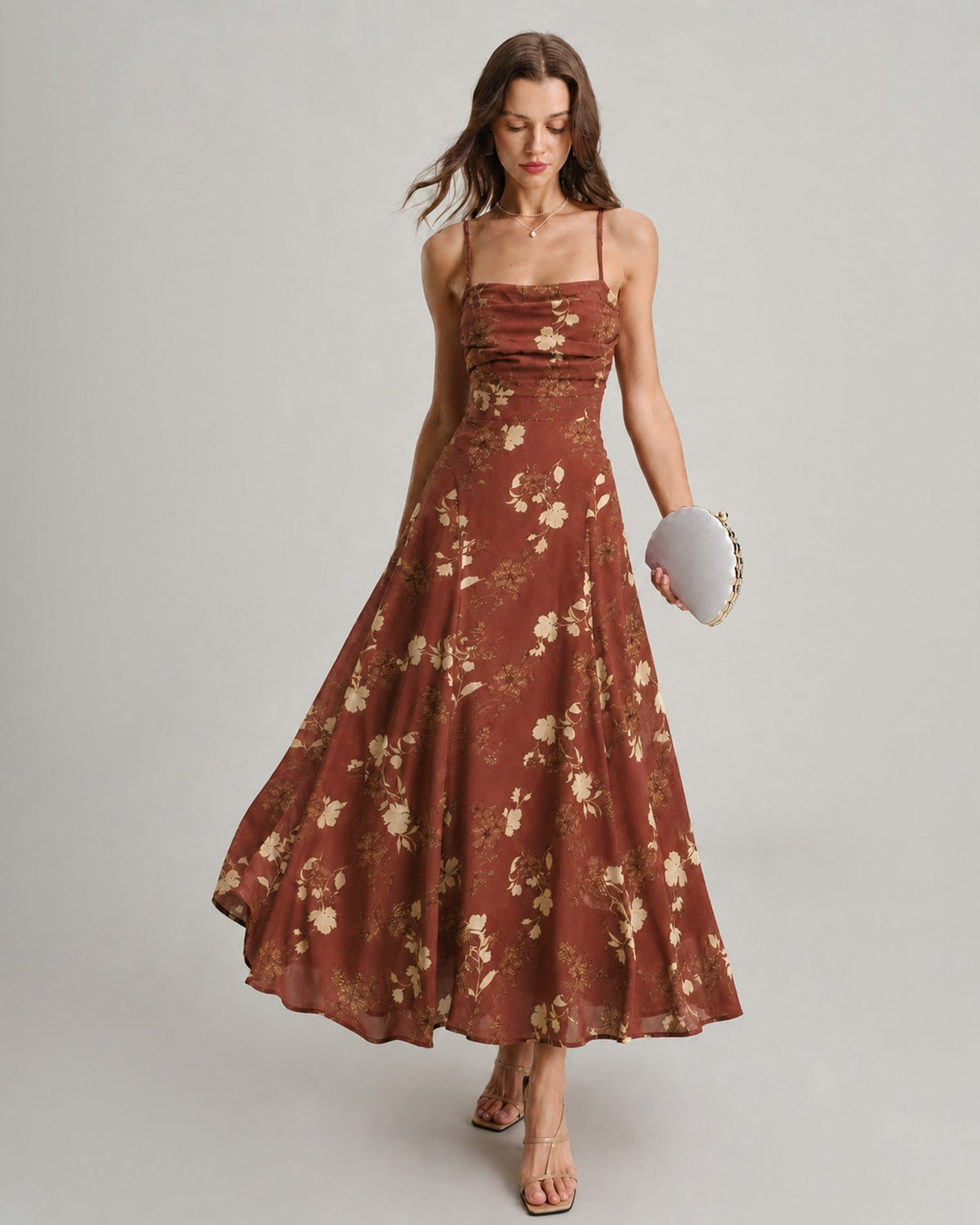 Women's Red Floral Maxi Dress – Square Neck Criss Cross Back