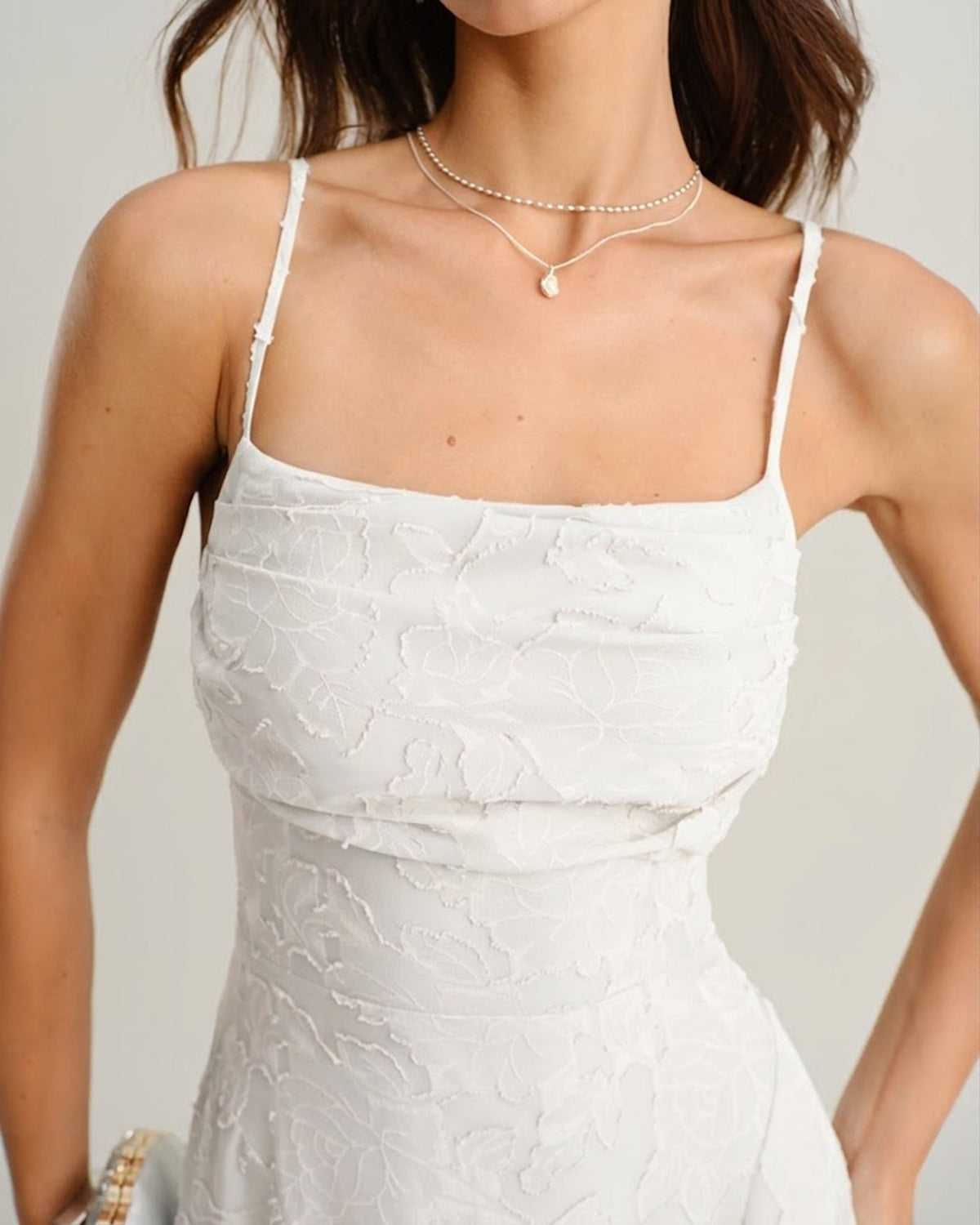 Women's White Jacquard Slip Maxi Dress – Cross Back Strap