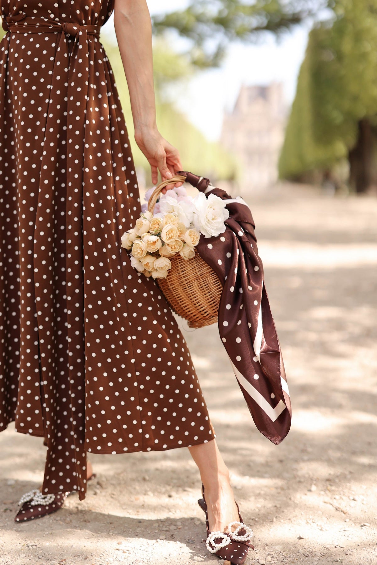 Women's Brown Polka Dot Wrap Dress – Tuxedo Style, Zipperless