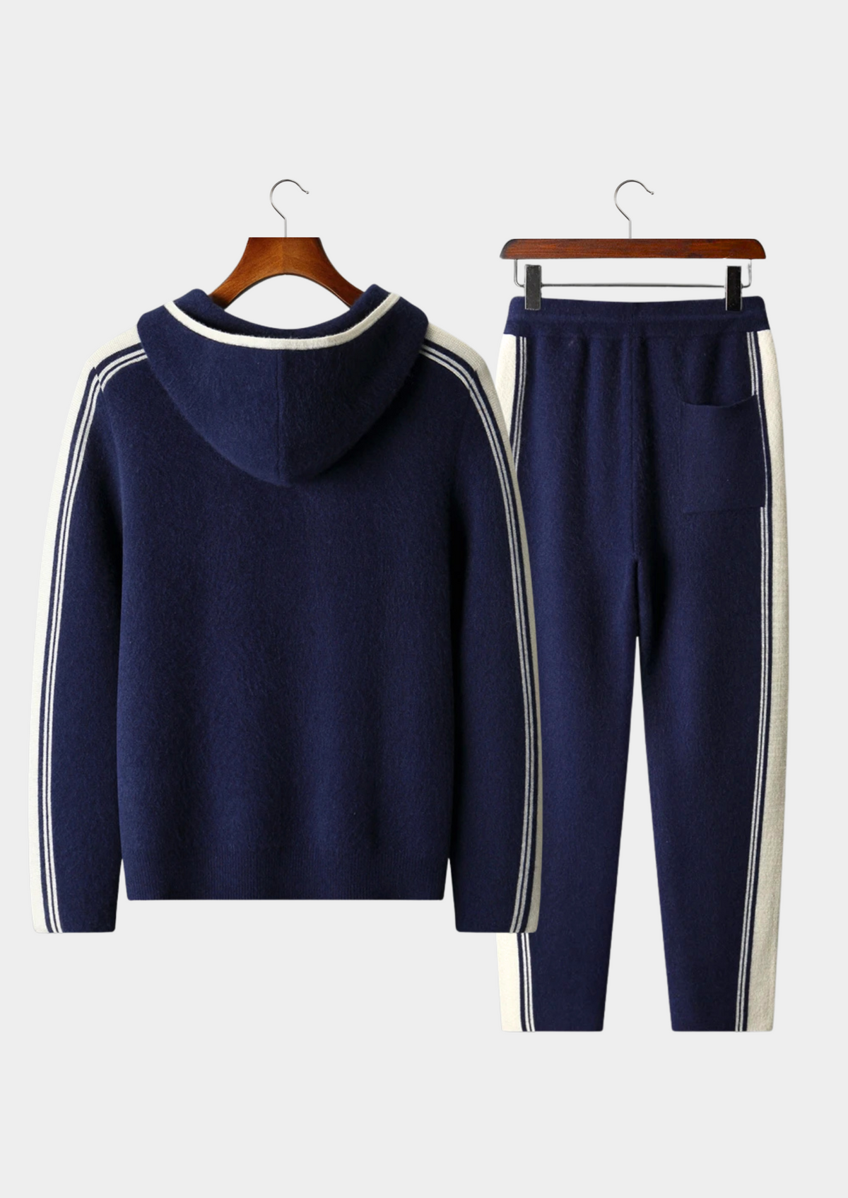 Men's Navy Knit Hooded Zip Lounge Set – Zip Jacket & Trousers, Contrast Stripe