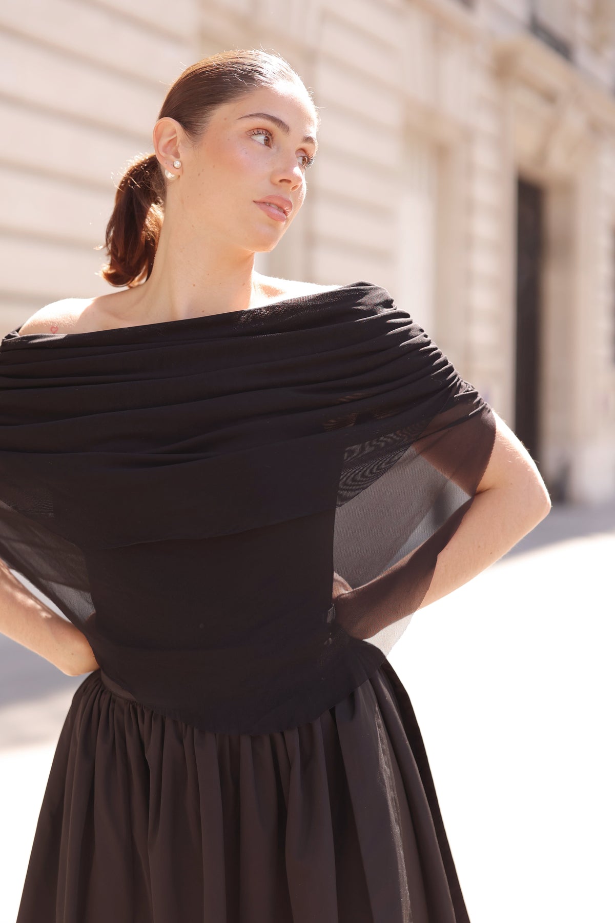Women's Black Draped Mesh Bodysuit – Going Out Top