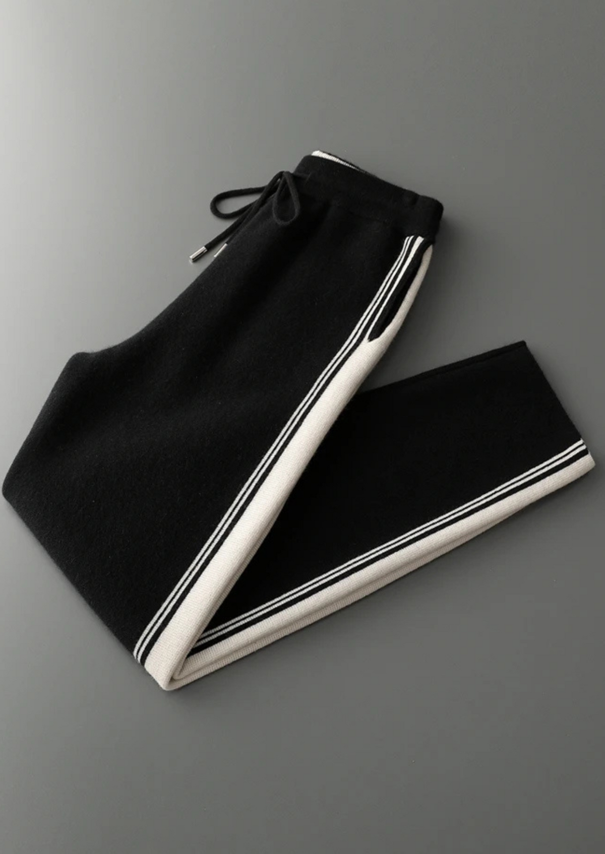Men's Black Knit Hooded Zip Lounge Set – Zip Jacket & Trousers, Contrast Stripe