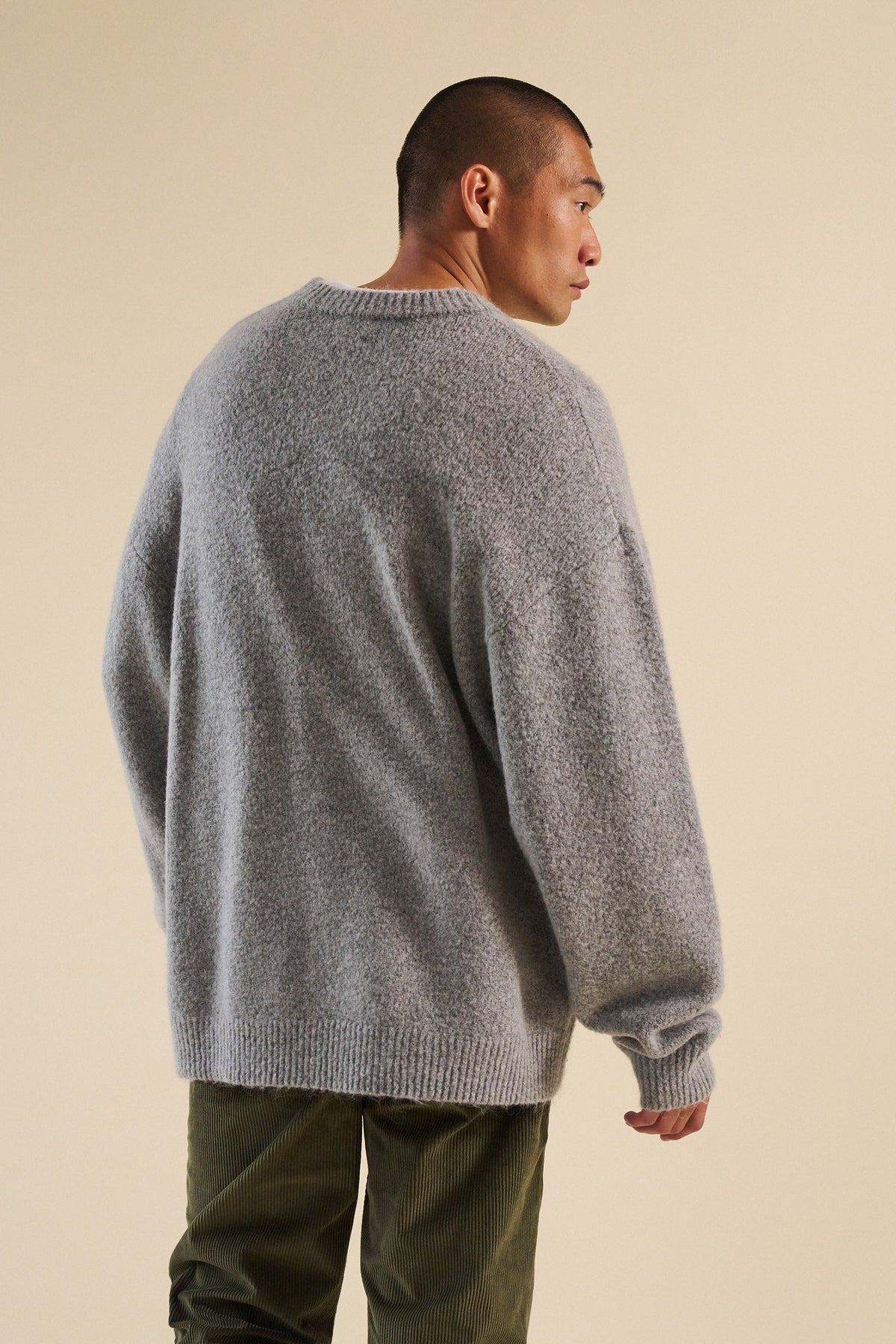 Men's Grey Oversized Crew Neck Jumper – Brushed Knit Sweater