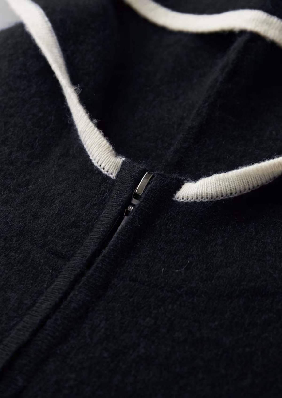 Men's Black Knit Hooded Zip Lounge Set – Zip Jacket & Trousers, Contrast Stripe