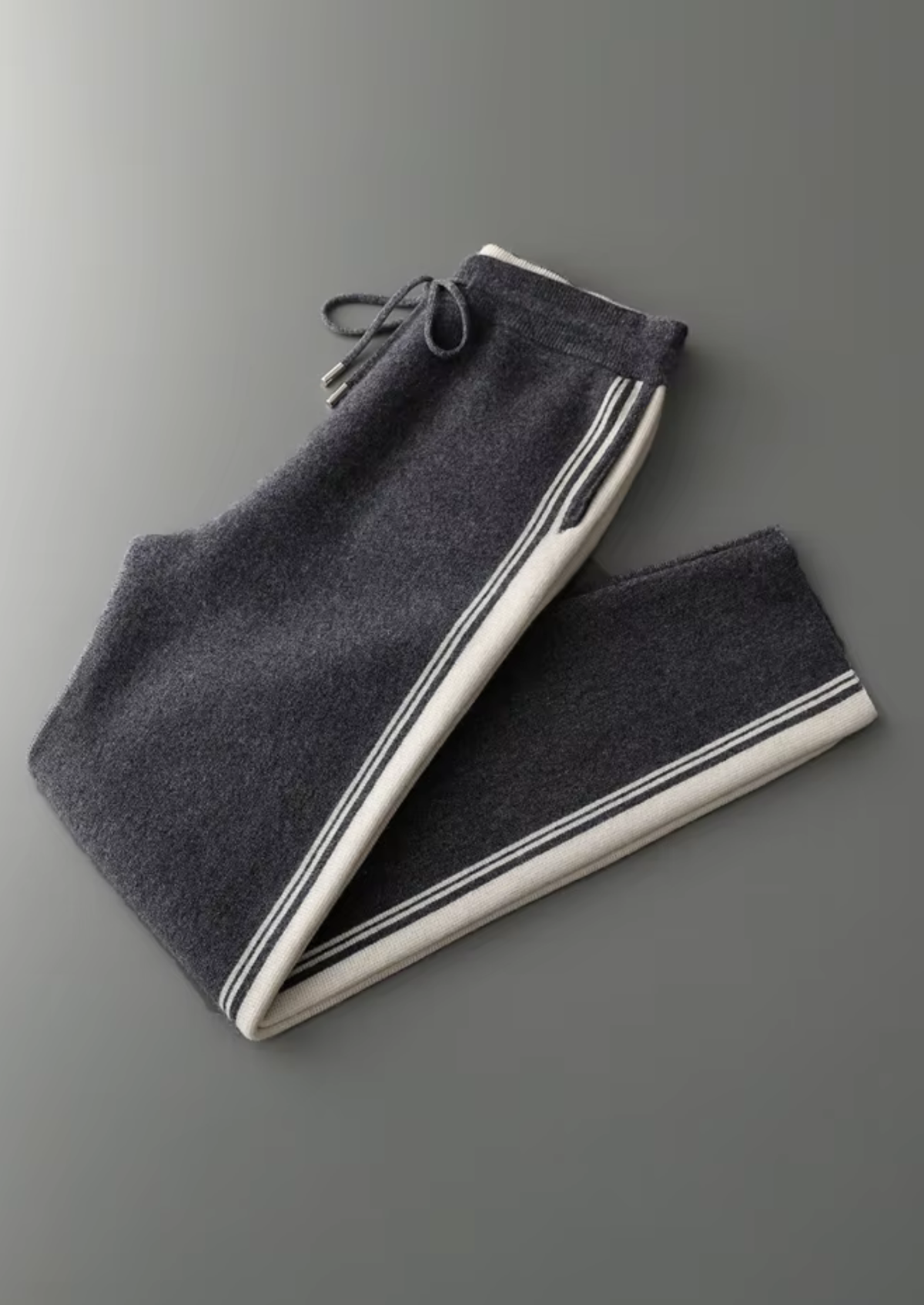 Men's Dark Grey Knit Hooded Zip Lounge Set – Zip Jacket & Trousers, Contrast Stripe