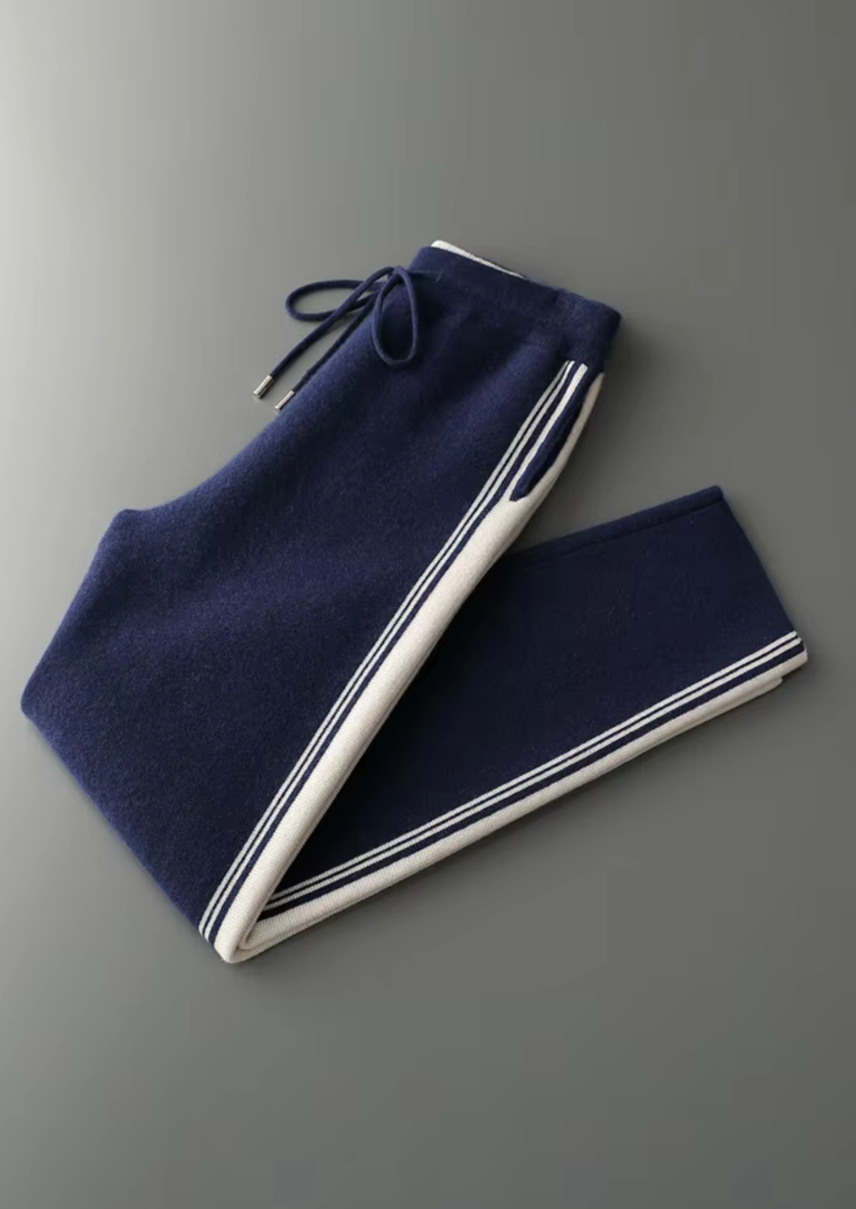 Men's Navy Knit Hooded Zip Lounge Set – Zip Jacket & Trousers, Contrast Stripe