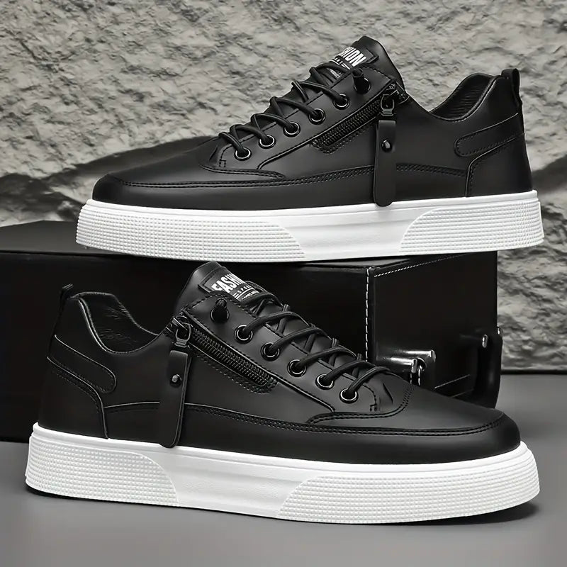 Men's Leather Trainers – Genuine Leather Cushioned Low-Top Sneakers