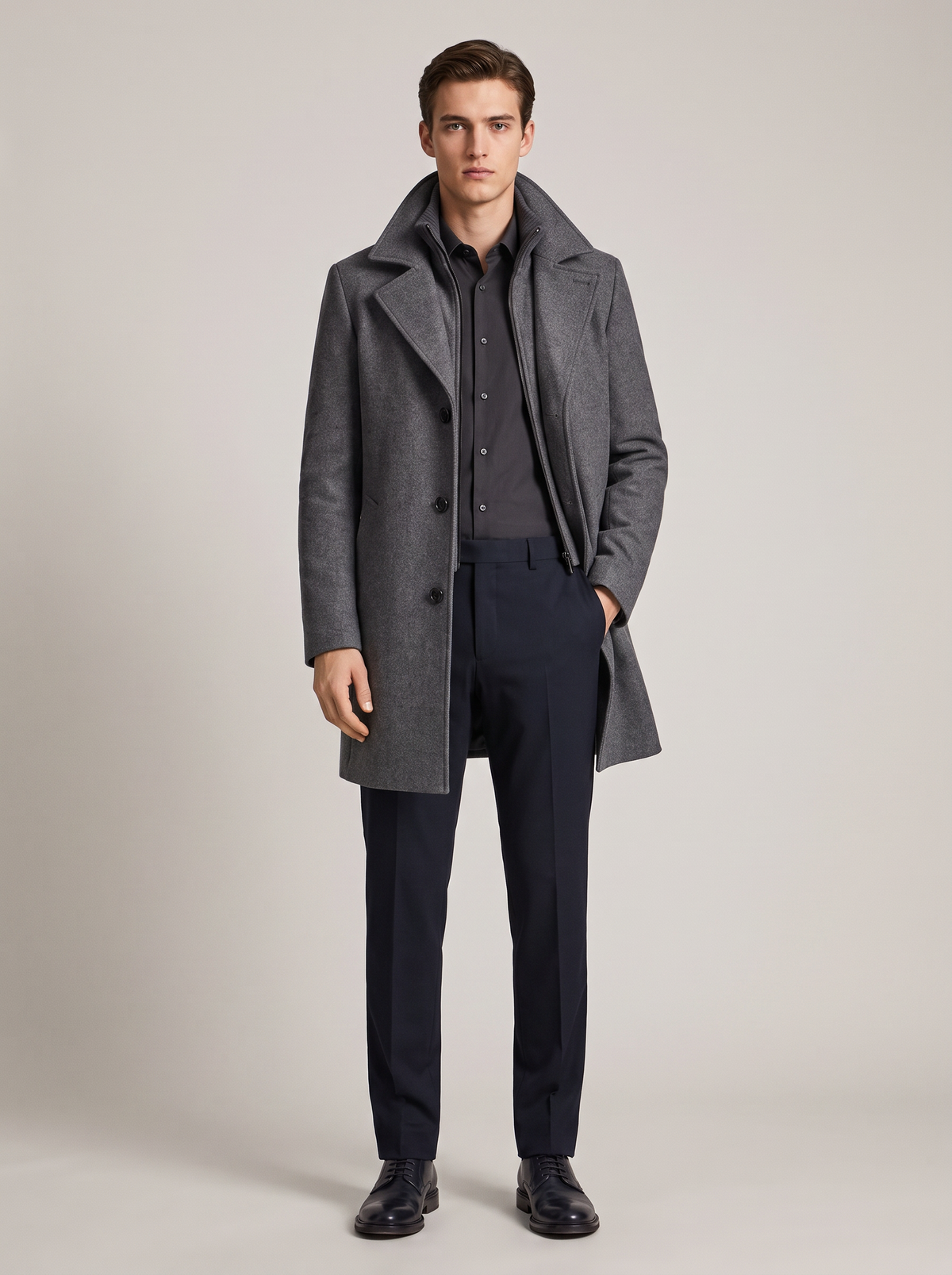 Men's Wool-Blend Overcoat – Slim Fit Mid-Length Coat, 3 Colours