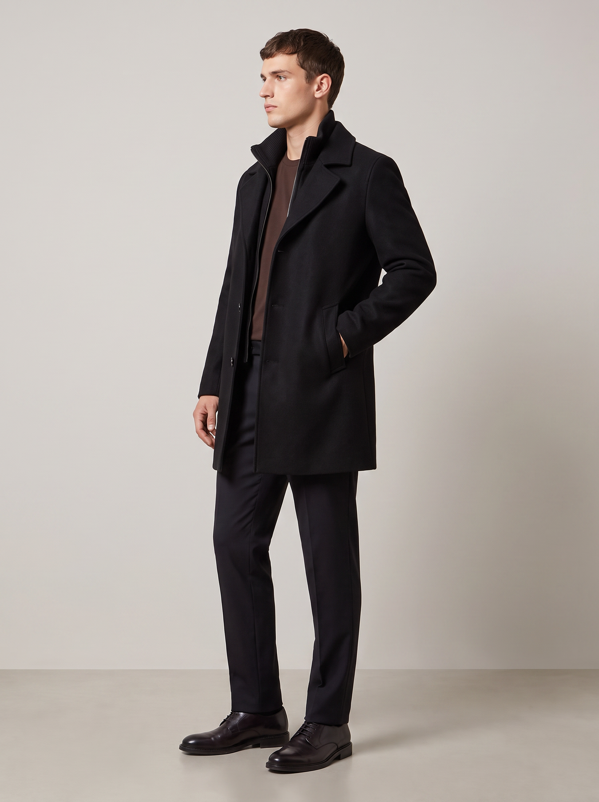 Men's Wool-Blend Overcoat – Slim Fit Mid-Length Coat, 3 Colours