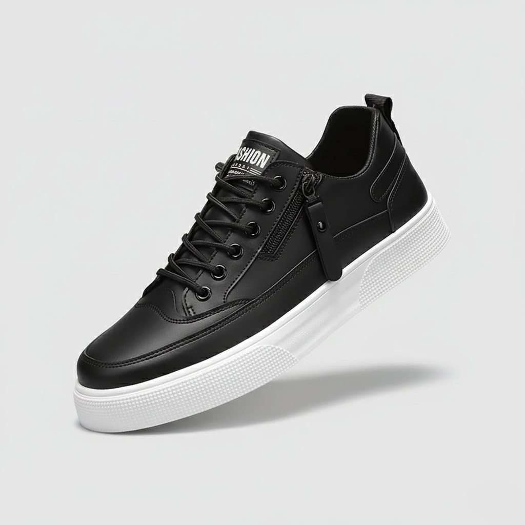 Men's Leather Trainers – Genuine Leather Cushioned Low-Top Sneakers