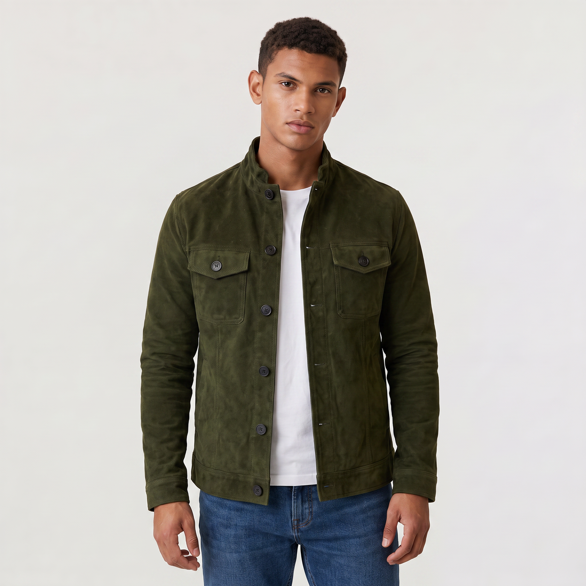 Men's Button-Up Suede-Look Trucker Jacket - Regular Fit