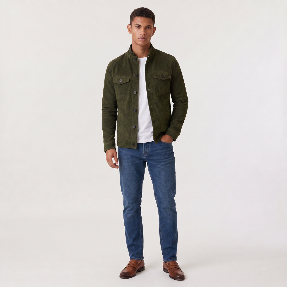 Men's Button-Up Suede-Look Trucker Jacket - Regular Fit