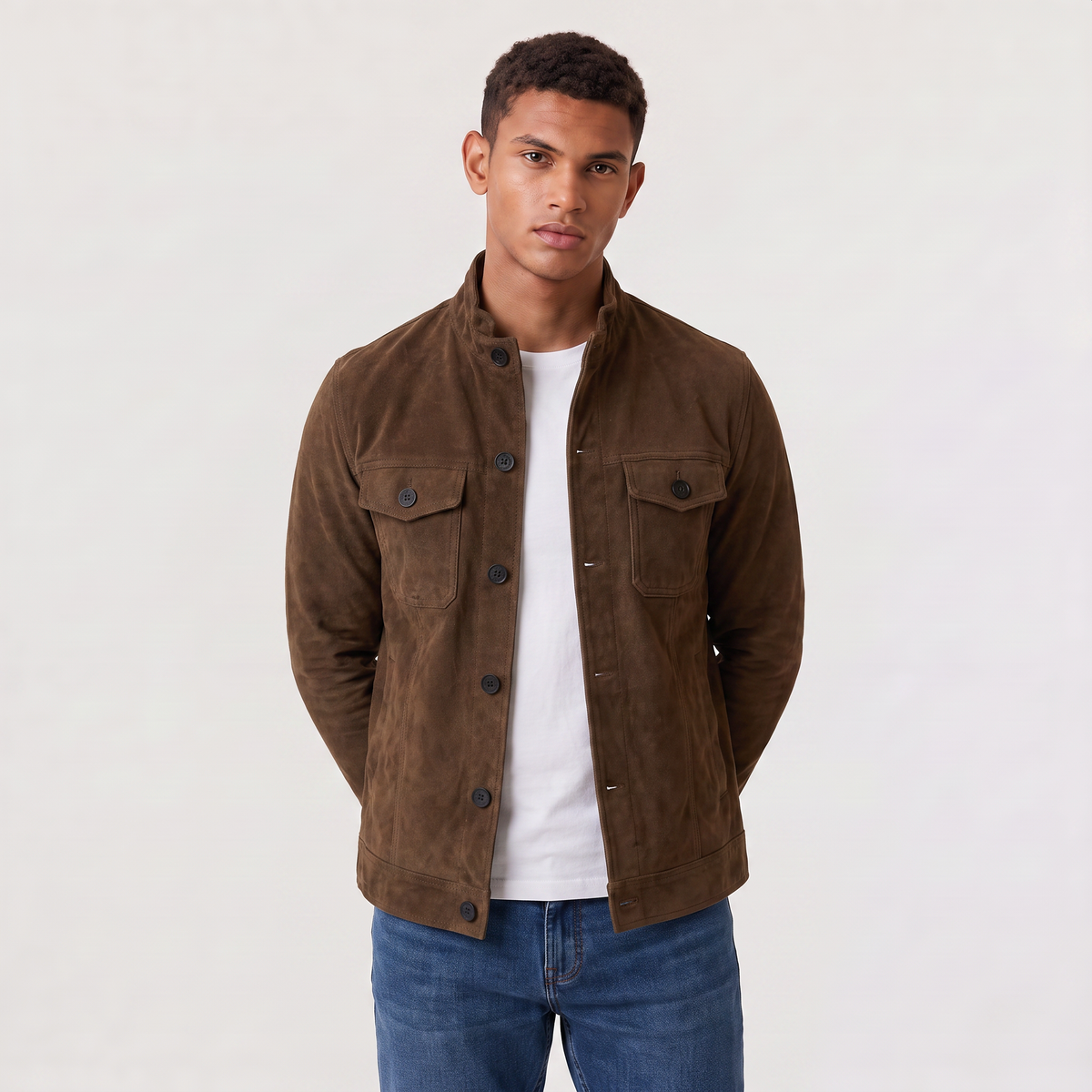 Men's Button-Up Suede-Look Trucker Jacket - Regular Fit