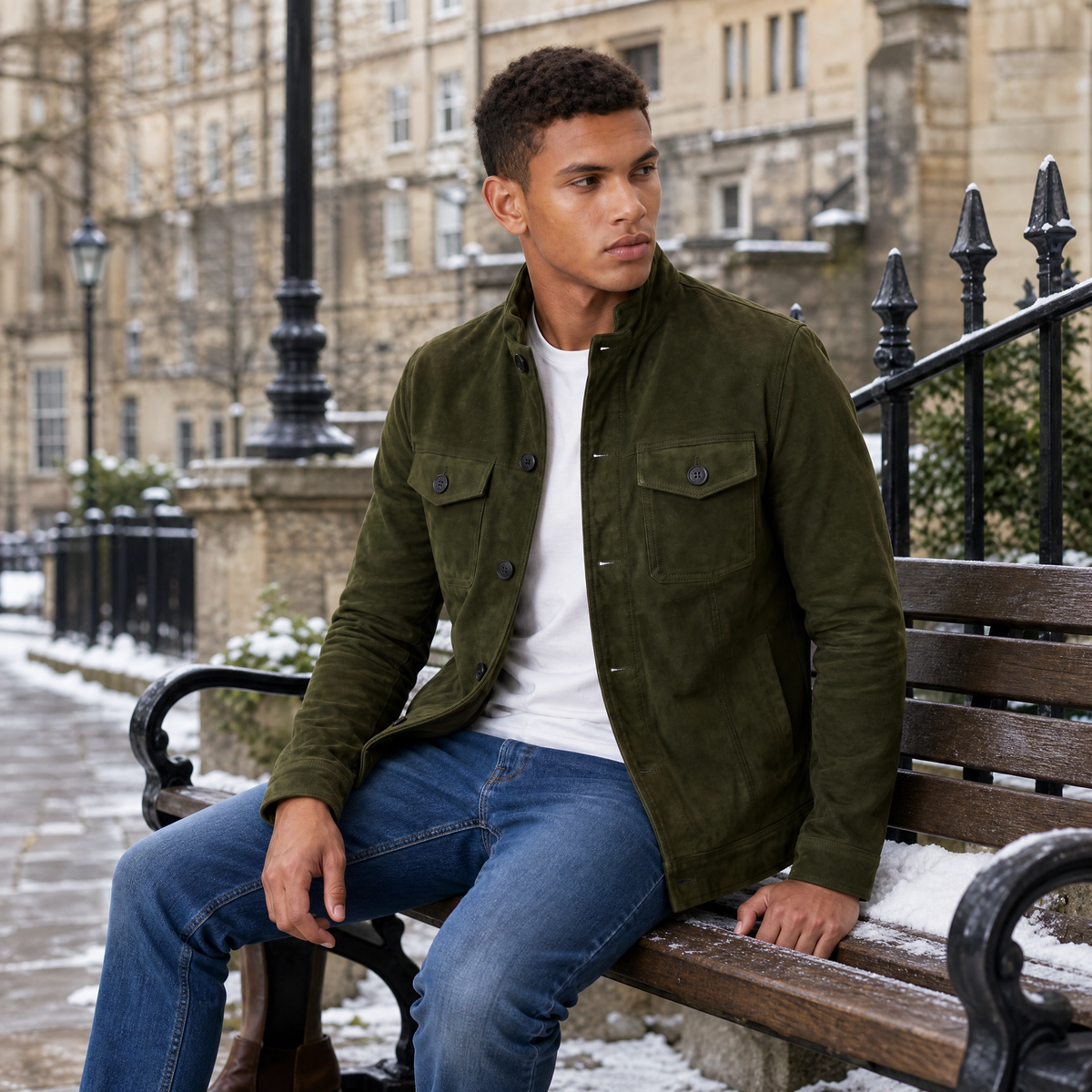 Men's Button-Up Suede-Look Trucker Jacket - Regular Fit