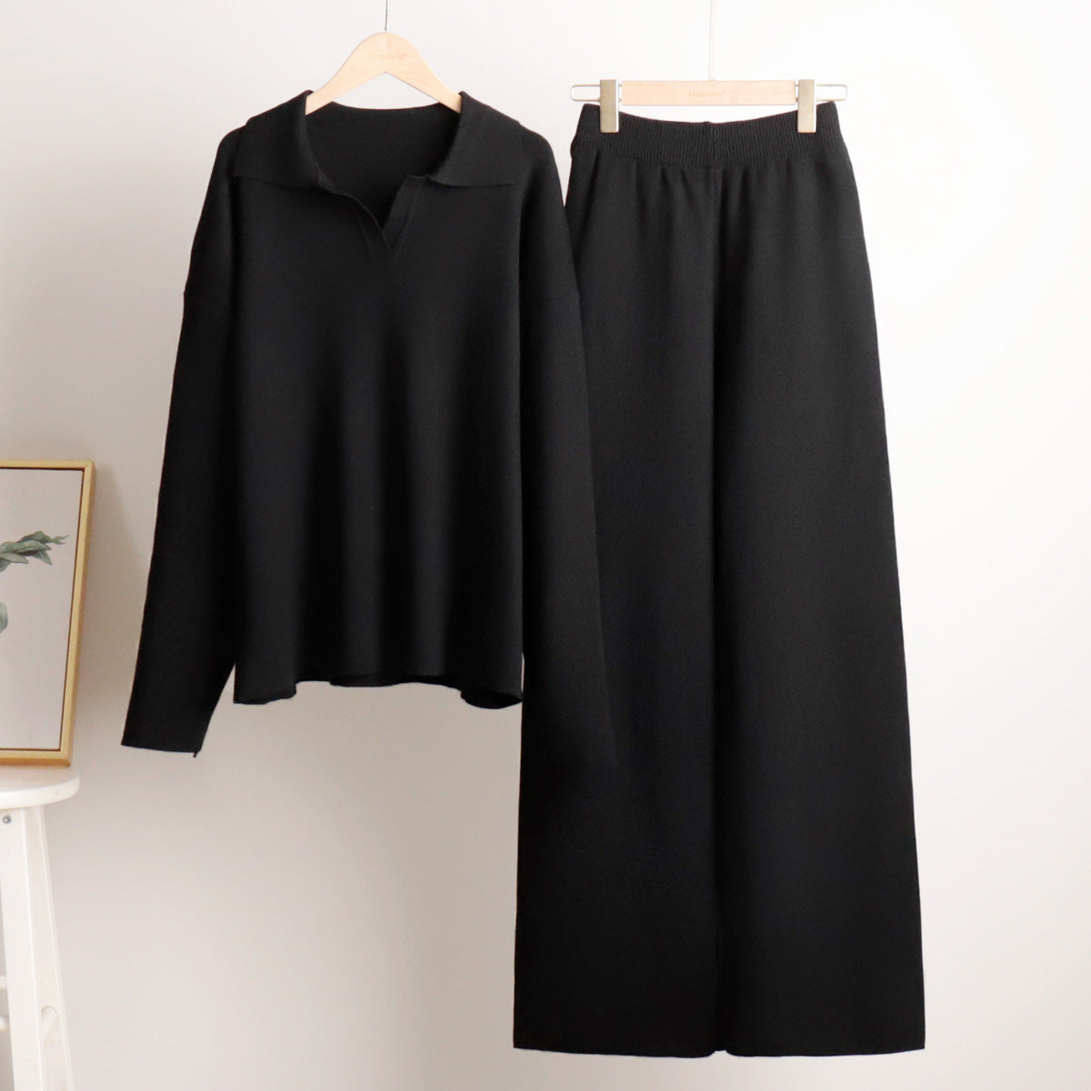 Women's Loungewear Set – Wide Leg Trousers & Polo Jumper, 5 Colours
