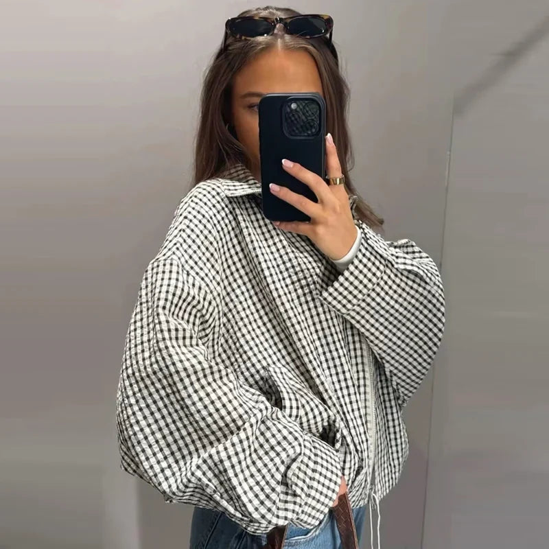 Women's Plaid Bomber Jacket – Cropped Checked Jacket, 5 Colours