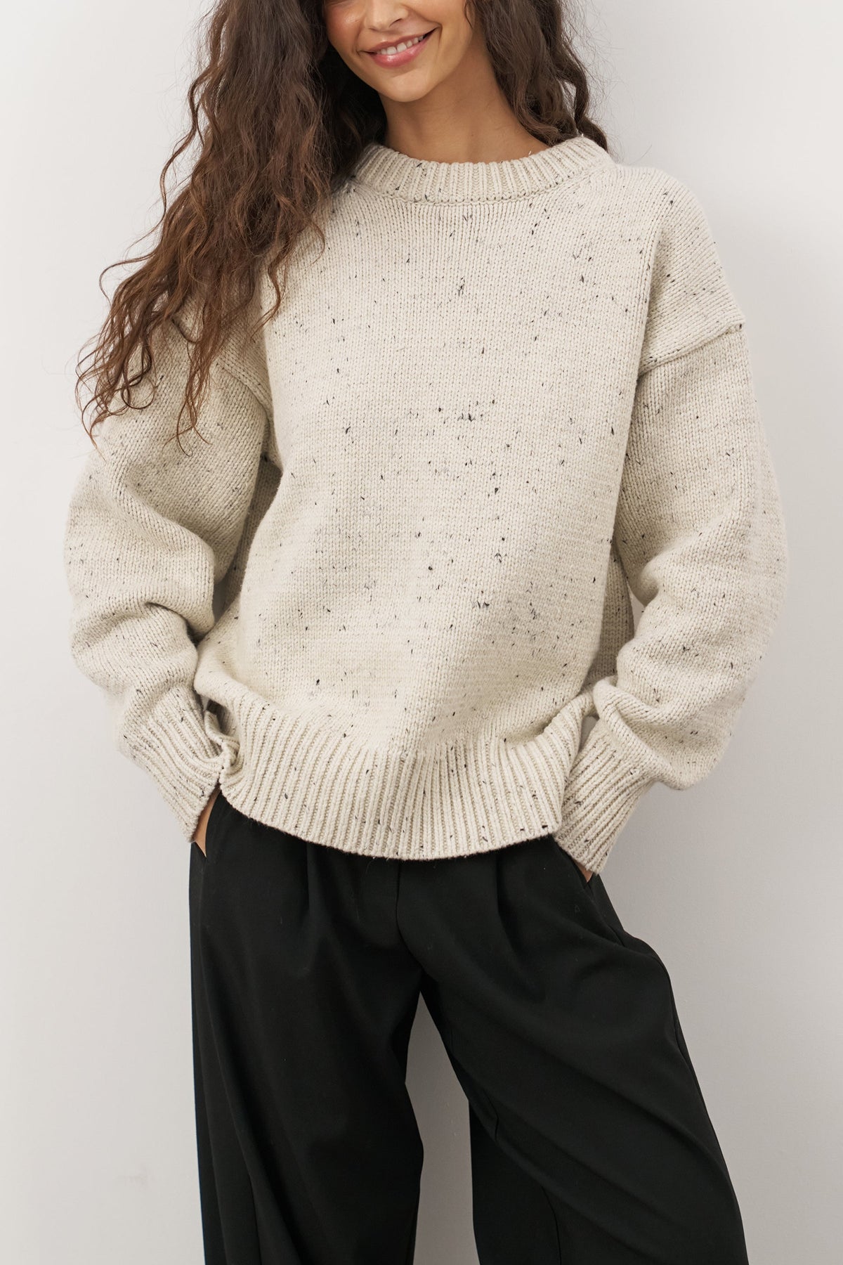 Women's Cotton Nep Jumper – Oversized Boyfriend Knit Sweater