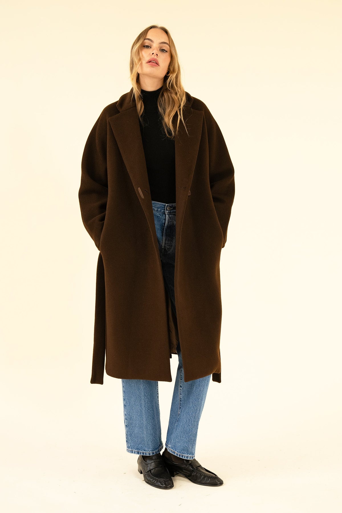 Women's Brown Wool-Blend Coat – Oversized Long Winter Coat