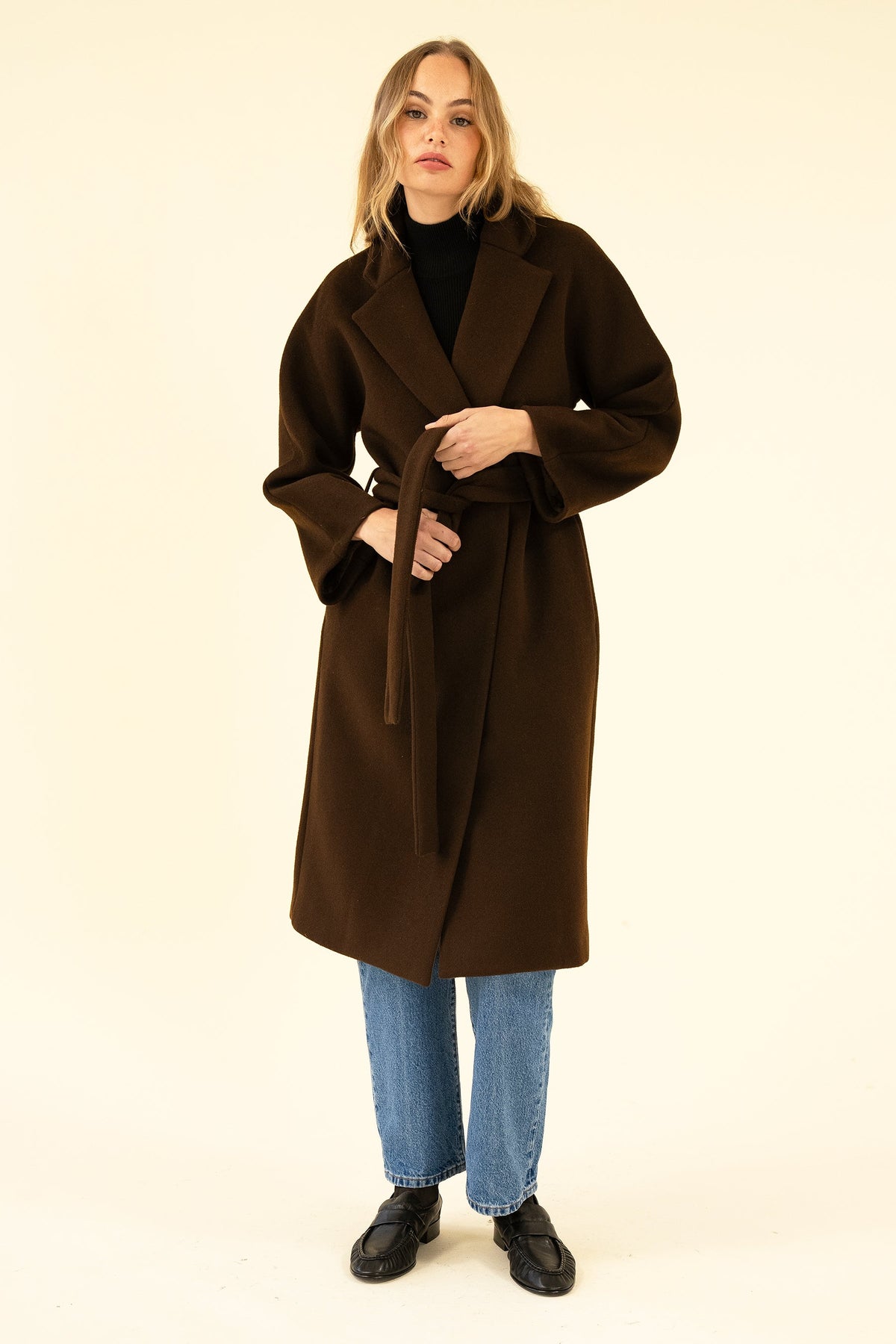 Women's Brown Wool-Blend Coat – Oversized Long Winter Coat