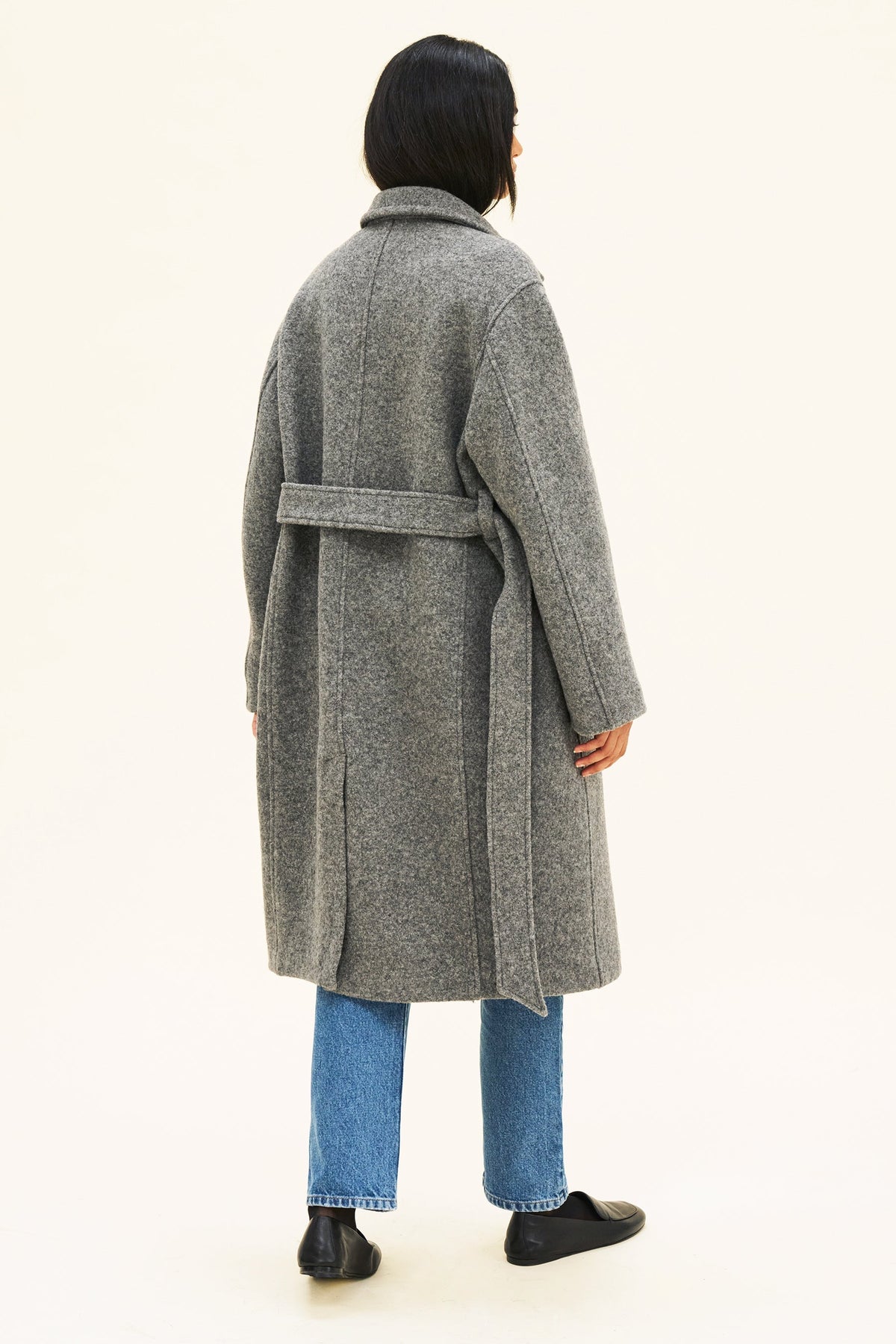 Women's Grey Bouclé Wool-Blend Coat – Belted Winter Coat