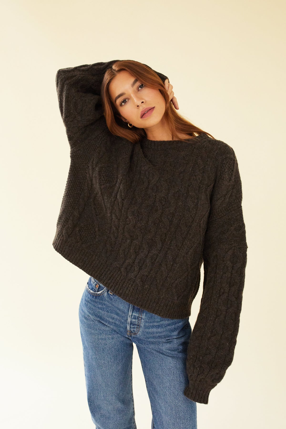 Women's Merino Wool-Blend Cable Knit Jumper – Chocolate