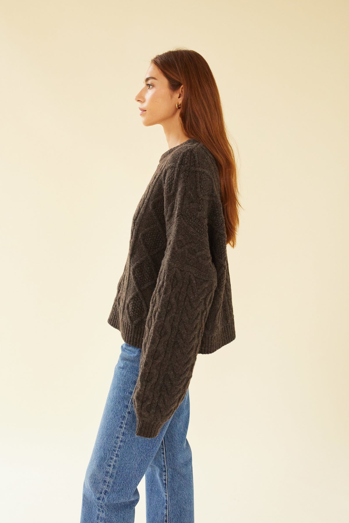 Women's Merino Wool-Blend Cable Knit Jumper – Chocolate