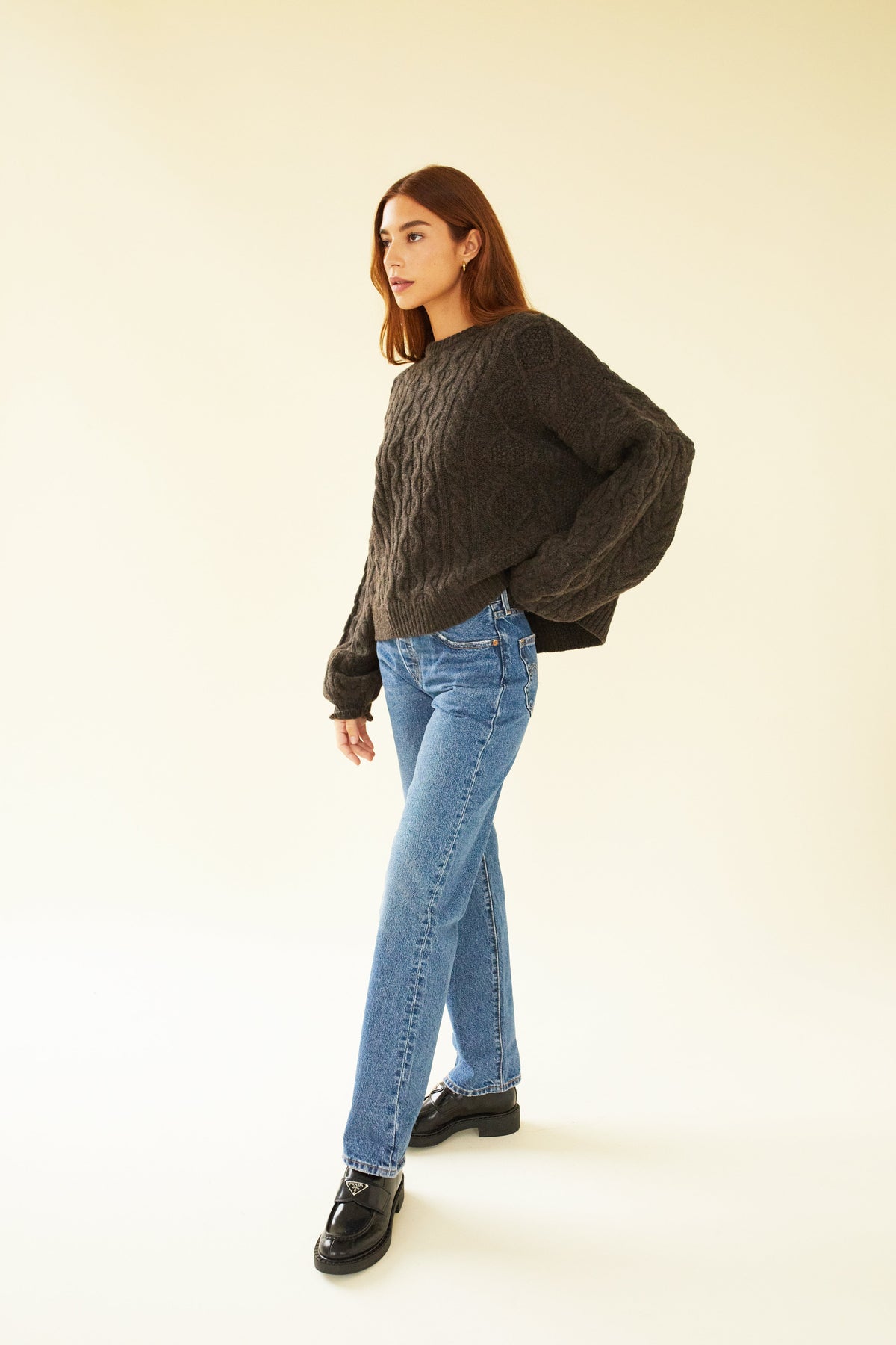 Women's Merino Wool-Blend Cable Knit Jumper – Chocolate