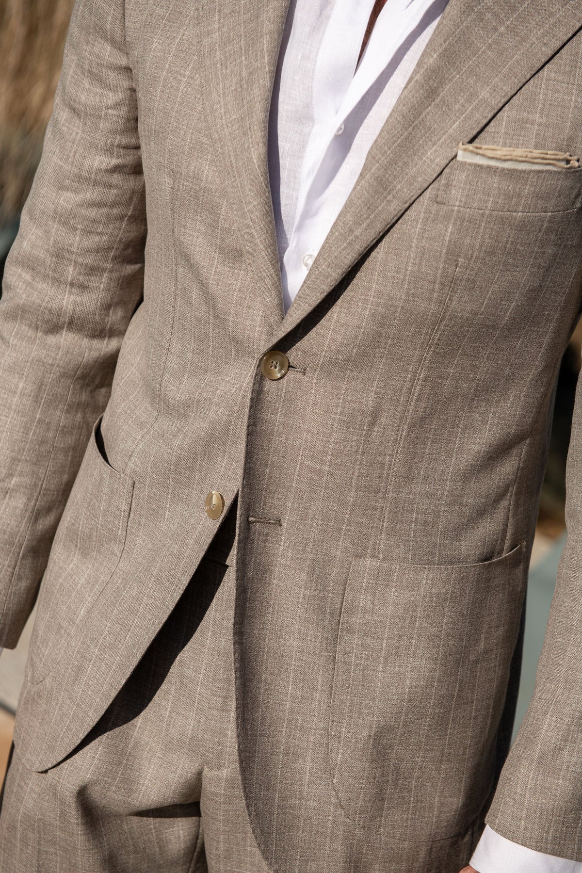 Men's Beige Striped Suit – Two Piece Tailored Fit Business Suit