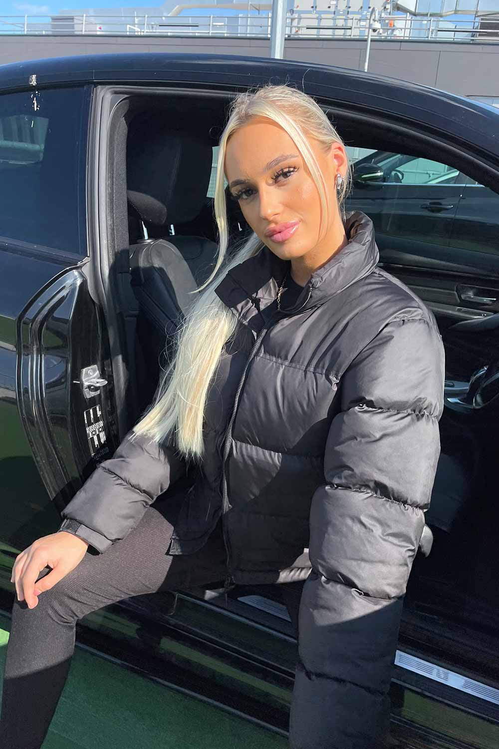 Women's Black Puffer Jacket – Quilted Padded Jacket with Concealed Hood
