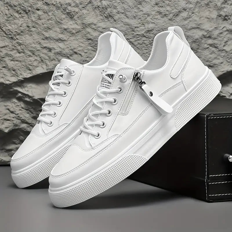 Men's Leather Trainers – Genuine Leather Cushioned Low-Top Sneakers