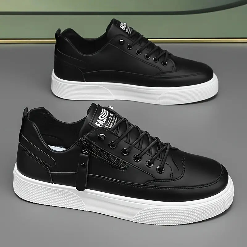 Men's Leather Trainers – Genuine Leather Cushioned Low-Top Sneakers
