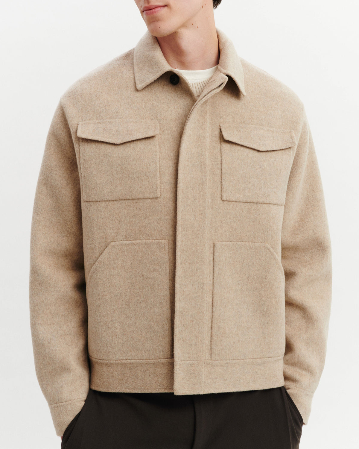 Men's Knitted Overshirt Jacket – Double-Face Shacket with Chest Pockets
