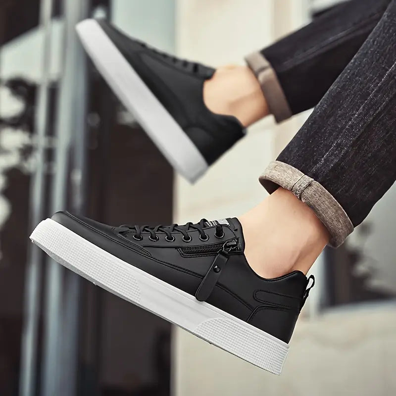 Men's Leather Trainers – Genuine Leather Cushioned Low-Top Sneakers