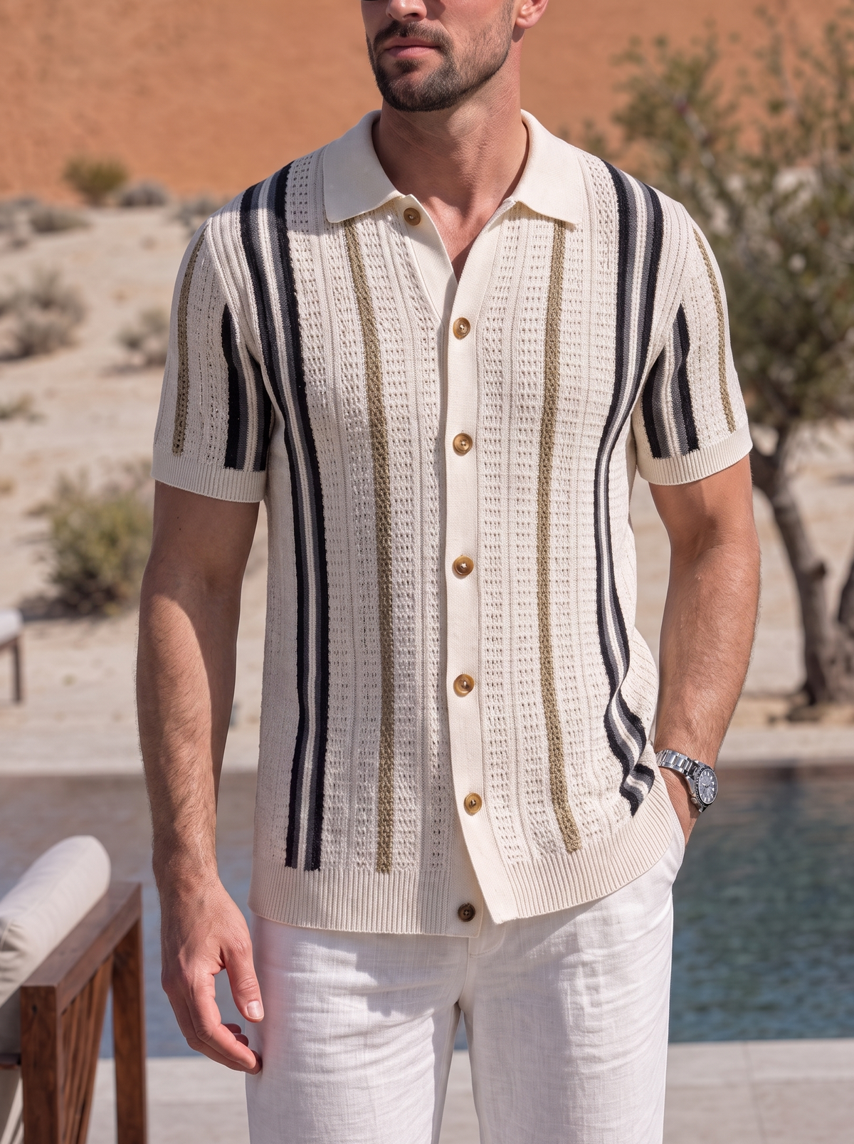 Men's Textured Knit Polo Shirt – Short Sleeve Knitted Polo, 2 Colours
