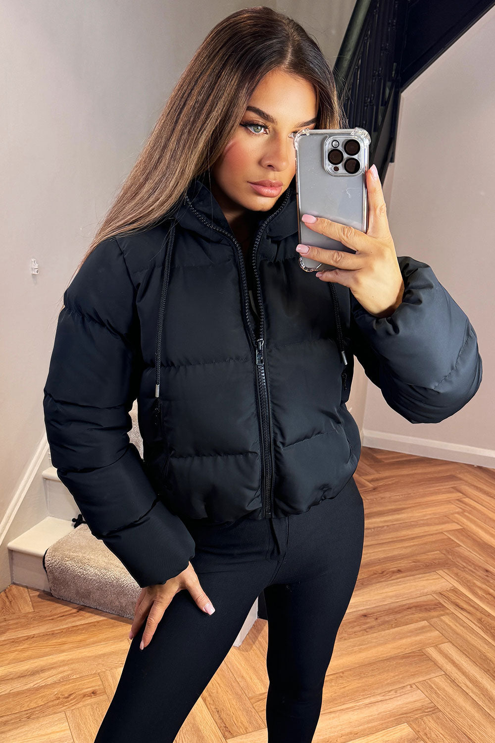 Women's Black Hooded Puffer Jacket – Short Padded Winter Jacket
