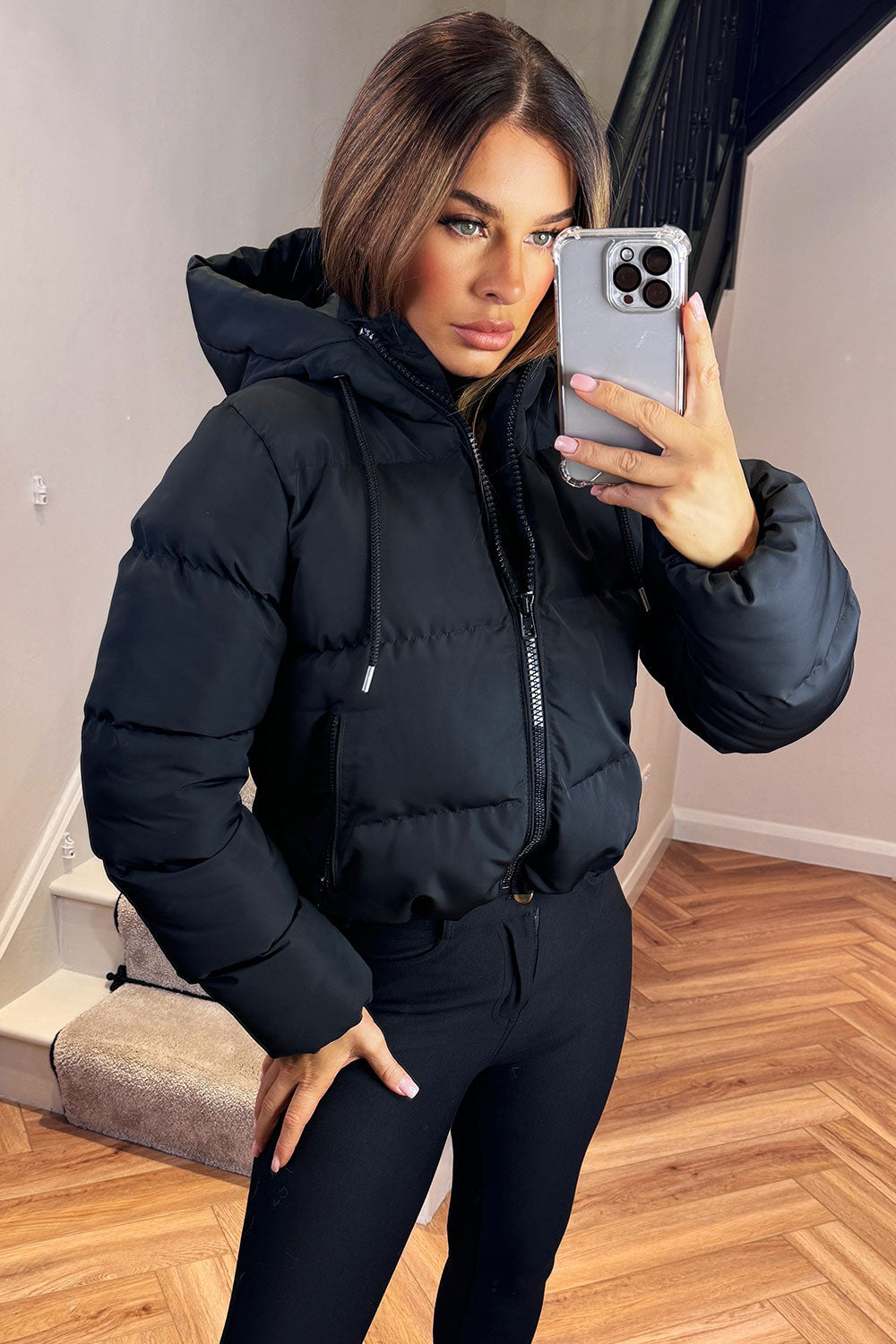 Women's Black Hooded Puffer Jacket – Short Padded Winter Jacket