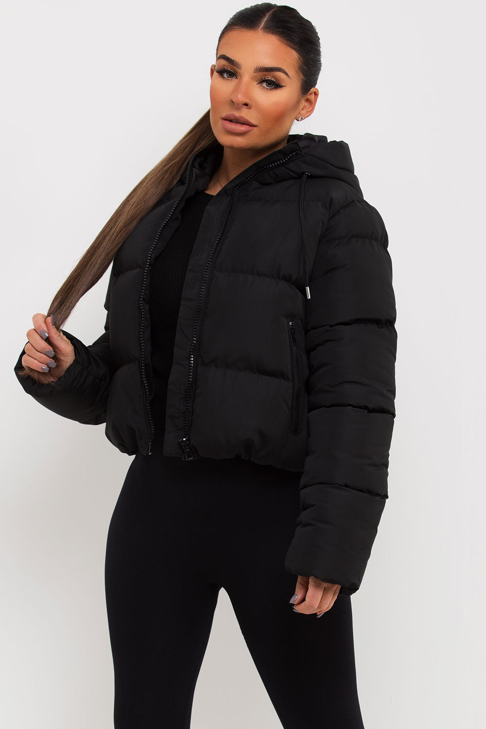 Women's Black Hooded Puffer Jacket – Short Padded Winter Jacket